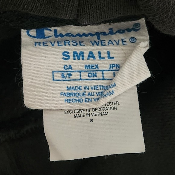 Champion Y2K Reverse‎ Weave Hoodie Small Black Spellout Embroidered - Picture 3 of 6